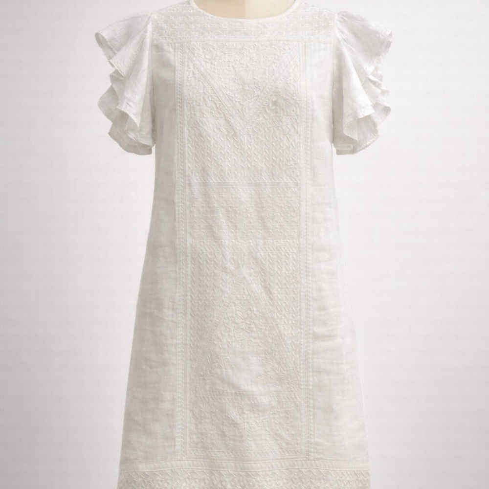 Ralph Lauren White Linen Embroidered Dress | Size 10 | Elegant & Timeless